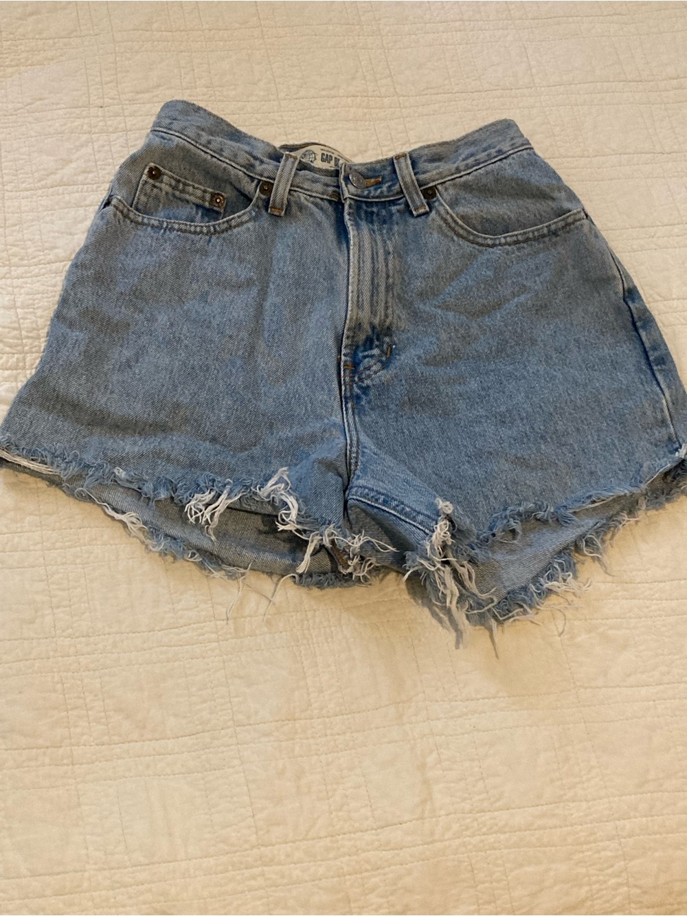 GAP Light Blue High-Rise Frayed Denim Shorts